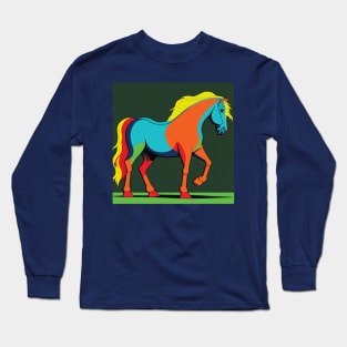 Colourful Horse in Colour block style Long Sleeve T-Shirt